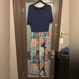 Multicolored Maxi Sundress with Short Sleeves